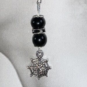 Handcrafted Black Beads Halloween Themed Earrings Dangling Spiders Pendant